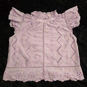 Lavender Eyelet Ruffle-Sleeve Blouse